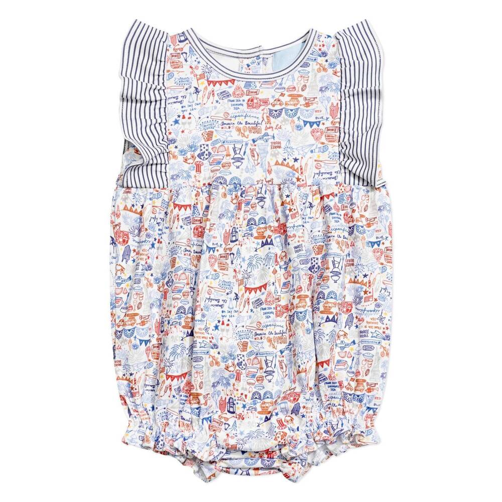 NEW JOY STREET baby girl's usa ruffle bubble in usa - fireworks multi